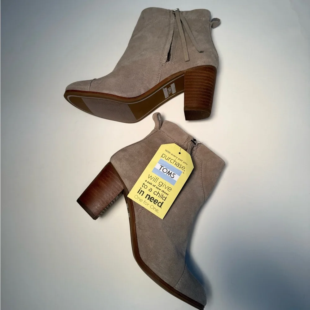 TOMS Lunata Suede Ankle Booties Desert Taupe Tan Block Heel Size 7 Western Boho - Picture 6 of 11